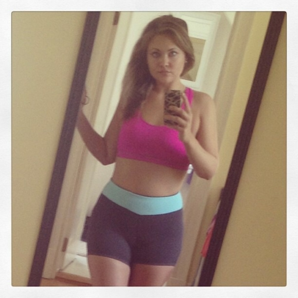Vintage Circa 2012 Champion Grey & Turquoise Stretchy Workout Short Shorts